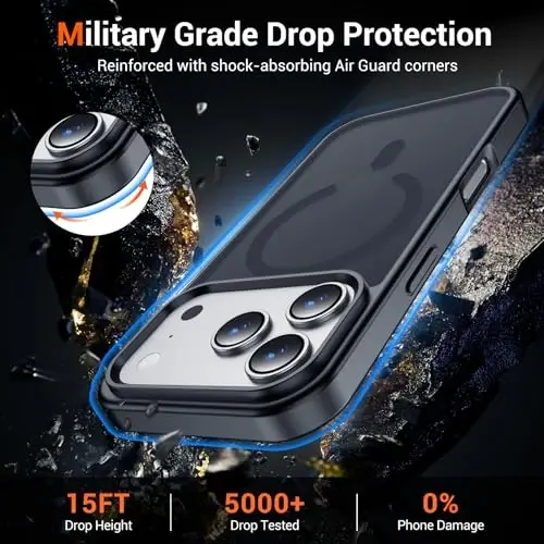 Temdan for iPhone 17 Pro Max Case with Screen Protector, Compatible with Magsafe, Anti-Yellowing, Military-Grade Protection, Shockproof Slim Magnetic Phone Case Cover, Black - 4