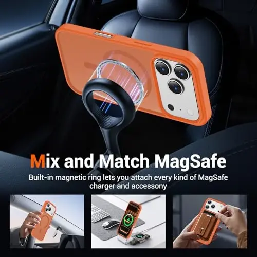 Temdan for iPhone 17 Pro Max Case with Screen Protector, Compatible with Magsafe, Anti-Yellowing, Military-Grade Protection, Shockproof Slim Magnetic Phone Case Cover, Orange - 2