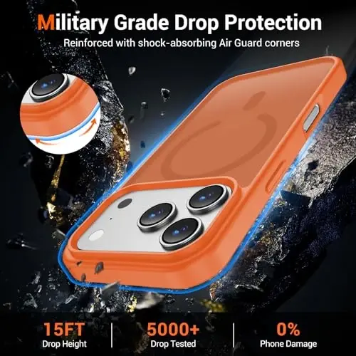 Temdan for iPhone 17 Pro Max Case with Screen Protector, Compatible with Magsafe, Anti-Yellowing, Military-Grade Protection, Shockproof Slim Magnetic Phone Case Cover, Orange - 3