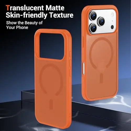 Temdan for iPhone 17 Pro Max Case with Screen Protector, Compatible with Magsafe, Anti-Yellowing, Military-Grade Protection, Shockproof Slim Magnetic Phone Case Cover, Orange - 4