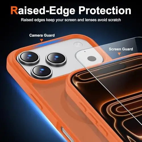 Temdan for iPhone 17 Pro Max Case with Screen Protector, Compatible with Magsafe, Anti-Yellowing, Military-Grade Protection, Shockproof Slim Magnetic Phone Case Cover, Orange - 5