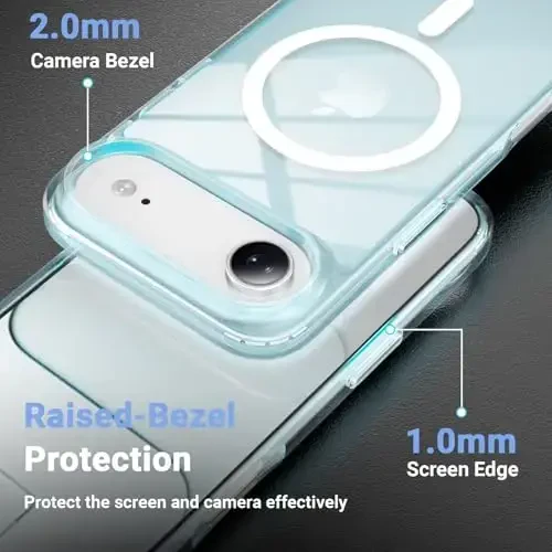 Temdan for iPhone Air Case Clear with Screen Protector, Magsafe bilan mos, sarg'ayishga qarshi, harbiy darajadagi himoya, zarbga chidamli ingichka magnitli telefon g'ilofi, ko'k - 6