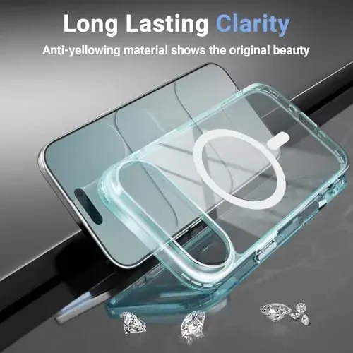 Temdan for iPhone Air Case Clear with Screen Protector, Magsafe bilan mos, sarg'ayishga qarshi, harbiy darajadagi himoya, zarbga chidamli ingichka magnitli telefon g'ilofi, ko'k - 7