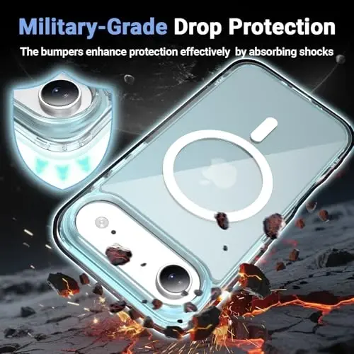 Temdan for iPhone Air Case Clear with Screen Protector, Magsafe bilan mos, sarg'ayishga qarshi, harbiy darajadagi himoya, zarbga chidamli ingichka magnitli telefon g'ilofi, ko'k - 4