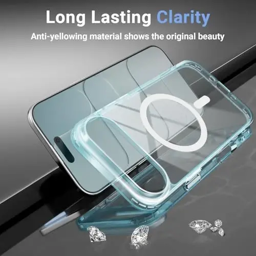 Temdan for iPhone Air Case Clear with Screen Protector, Magsafe bilan mos, sarg'ayishga qarshi, harbiy darajadagi himoya, zarbga chidamli ingichka magnitli telefon g'ilofi, ko'k - 7