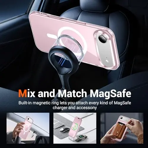 Temdan for iPhone Air Case Cover Bundles Clear Pink with Screen Protector, Compatible with Magsafe, Military-Grade Protection, Shockproof Slim Magnetic iPhone 17 Air Case Cover, Pink - 2