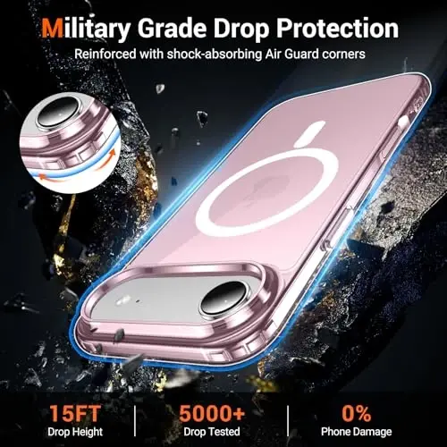 Temdan for iPhone Air Case Cover Bundles Clear Pink with Screen Protector, Compatible with Magsafe, Military-Grade Protection, Shockproof Slim Magnetic iPhone 17 Air Case Cover, Pink - 3