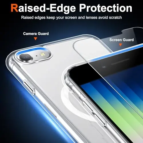 Temdan for iPhone SE Case 2022/2020/3rd/2rd Clear, Compatible with Magsafe, Anti-Yellowing, Military-Grade Protection, Shockproof Slim Magnetic Phone Case Cover, Transparent - TEMDAN (1)