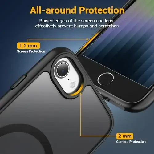 Temdan for iPhone SE Case, Magsafe bilan mos, sarg'ayishga qarshi, harbiy darajadagi himoya, zarbga chidamli ingichka magnitli telefon g'ilofi qopqog'i, qora - 6