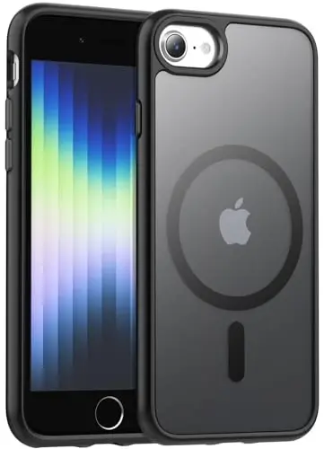 Temdan for iPhone SE Case, Magsafe bilan mos, sarg'ayishga qarshi, harbiy darajadagi himoya, zarbga chidamli ingichka magnitli telefon g'ilofi qopqog'i, qora 