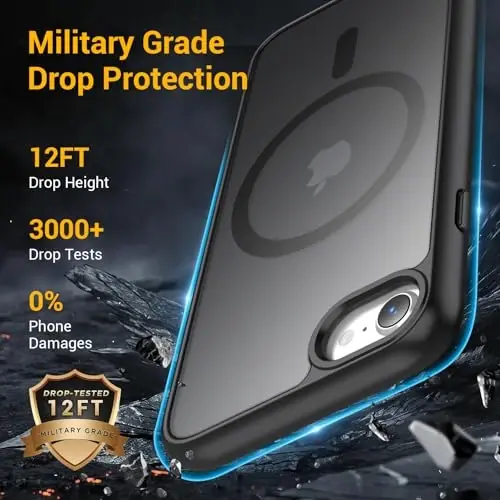Temdan for iPhone SE Case, Magsafe bilan mos, sarg'ayishga qarshi, harbiy darajadagi himoya, zarbga chidamli ingichka magnitli telefon g'ilofi qopqog'i, qora - 3