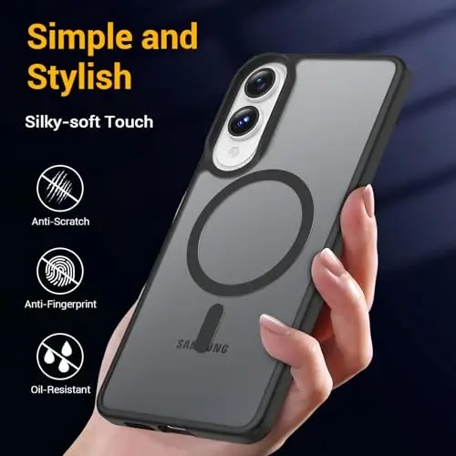 Temdan for Samsung Galaxy S25 Edge Case [Compatible with MagSafe] [Military-Grade Drop Protection] [Anti-Fingerprint] [Anti-Scratch] Slim Silky-Soft Touch Translucent Matte Sleeve Case, Black - 6