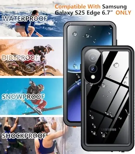 Temdan for Samsung Galaxy S25 Edge Case Waterproof Built-in Lens & Screen Protector Military Grade Shockproof Dropproof IP68 Underwater Full Body Phone Case for Galaxy S25 Edge 6.7