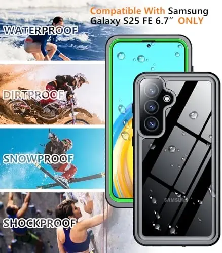 Temdan for Samsung Galaxy S25 FE Case Waterproof, [Military-Grade Drop Protection] [IP68 Underwater] Full Body Heavy Duty Rugged Shock-Proof Case for S25 FE 6.7 Inch Green - 5