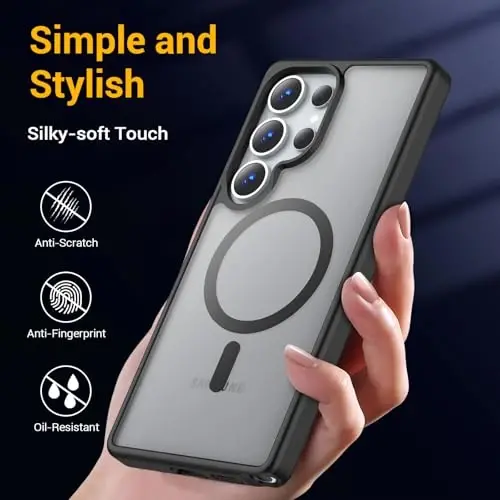 Temdan for Samsung Galaxy S25 Ultra Case [Compatible with MagSafe] [Military-Grade Drop Protection] [Anti-Fingerprint] [Anti-Scratch] Slim Silky-Soft Touch Translucent Matte Sleeve Case, Black - 6