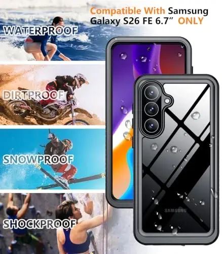 Temdan for Samsung Galaxy S26 FE Case Waterproof Black | [Military-Grade Drop Protection] [IP68 Underwater] Full Body Heavy Duty Rugged Shock-Proof Case for S26 FE - 4