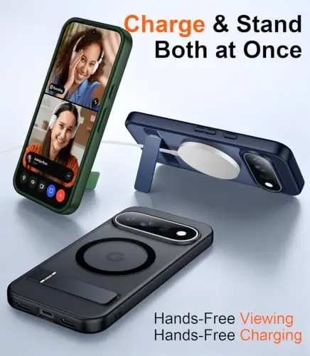 Temdan Google 11 Pro Kılıf 2026 için Tasarlandı, [Dahili Görünmez Stand][MagSafe ile Uyumlu][Askeri Sınıf Darbeye Dayanıklı] İnce Yarı Saydam Mat Telefon Kılıfı-Siyah - 2