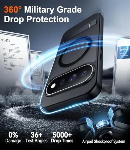 Temdan Google 11 Pro Kılıf 2026 için Tasarlandı, [Dahili Görünmez Stand][MagSafe ile Uyumlu][Askeri Sınıf Darbeye Dayanıklı] İnce Yarı Saydam Mat Telefon Kılıfı-Siyah - 3