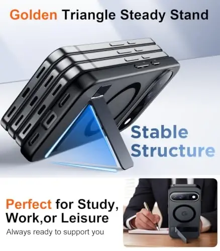 Temdan Google 11 Pro Kılıf 2026 için Tasarlandı, [Dahili Görünmez Stand][MagSafe ile Uyumlu][Askeri Sınıf Darbeye Dayanıklı] İnce Yarı Saydam Mat Telefon Kılıfı-Siyah - 4