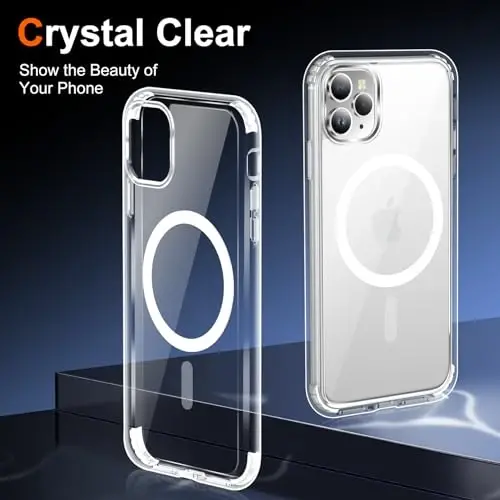 Temdan iPhone 11 Pro Max uchun G'ilof Shaffof, Magsafe bilan mos, sarg'ayishga qarshi, harbiy darajadagi himoya, zarbga chidamli ingichka magnit telefon g'ilofi, shaffof - 5