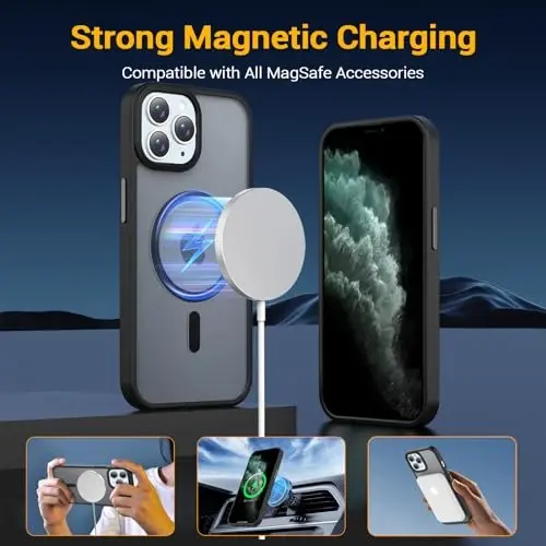 Temdan iPhone 11 Pro uchun g‘ilof, Magsafe bilan mos, sarg‘ayishga qarshi, harbiy darajadagi himoya, zarbga chidamli ingichka magnitli telefon g‘ilofi, qora - 4
