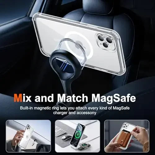 Temdan iPhone 11 Pro uchun G'ilof Shaffof, Magsafe bilan mos, sariqlikka qarshi, harbiy darajadagi himoya, zarbga chidamli ingichka magnit telefon g'ilofi, shaffof - 4