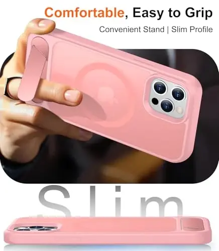 Temdan iPhone 12 & 12 Pro Uyumlu Kılıf, [Gizli Standlı][MagSafe Uyumlu][Askeri Sınıf Darbeye Dayanıklı] İnce Yarı Saydam Mat Telefon Kılıfı 6.1