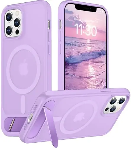 Temdan Magnetic Compatible with iPhone 12 Case & iPhone 12 Pro Case, [Built-in Invisible Kickstand][Compatible with MagSafe][Military Grade Shockproof] Slim Translucent Matte Phone Case 6.1