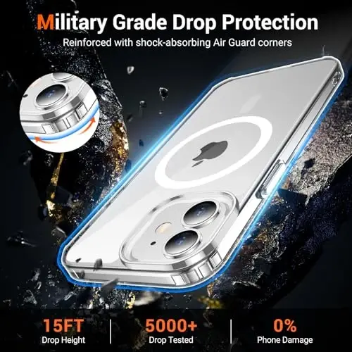 Temdan iPhone 12 Mini Case & iPhone 13 Mini Case uchun, ekran himoyachisi bilan tiniq, Magsafe bilan mos, sarg'ayishga qarshi, harbiy darajadagi himoya, zarbga chidamli ingichka magnitli telefon qutisi qopqog'i - 3
