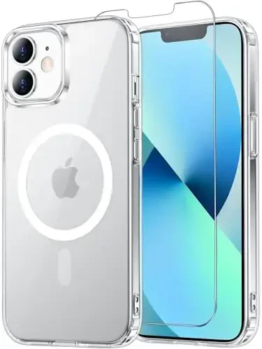 Temdan for iPhone 12 Mini Case & iPhone 13 Mini Case Clear with Screen Protector, Compatible with Magsafe, Anti-Yellowing, Military-Grade Protection, Shockproof Slim Magnetic Phone Case Cover - 7
