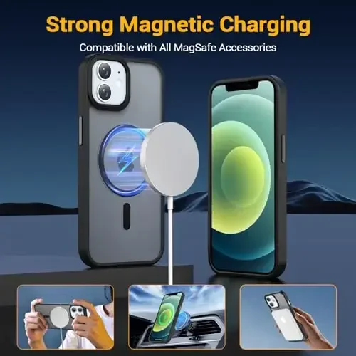 Temdan iPhone 12 Mini uchun g‘ilof, Magsafe bilan mos, sarg‘ayishga qarshi, harbiy darajadagi himoya, zarbga chidamli ingichka magnitli telefon g‘ilofi, qora - 3