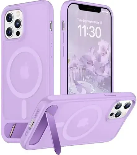 Temdan Magnetic Compatible with iPhone 12 Pro Max Case, [Built-in Invisible Kickstand][Compatible with MagSafe][Military Grade Shockproof] Slim Translucent Matte Phone Case for iPhone 12 Pro Max 6.7