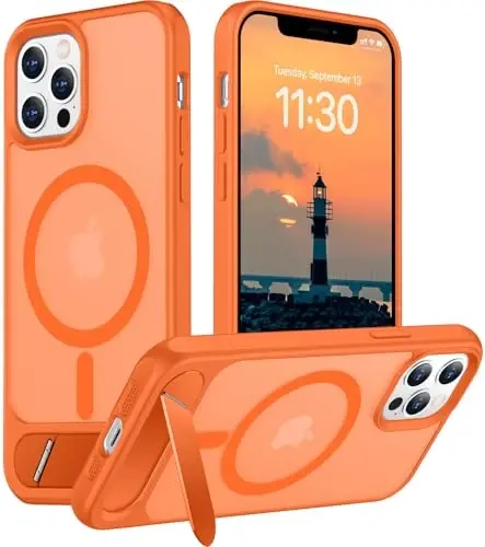 Temdan Magnetic Compatible with iPhone 12 Pro Max Case, [Built-in Invisible Kickstand][Compatible with MagSafe][Military Grade Shockproof] Slim Translucent Matte Phone Case for iPhone 12 Pro Max 6.7