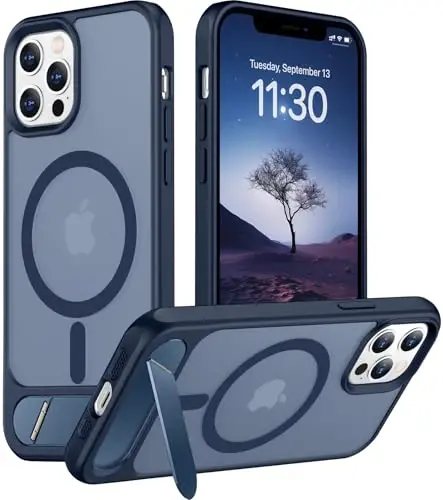 Temdan Magnetic Compatible with iPhone 12 Pro Max Case, [Built-in Invisible Kickstand][Compatible with MagSafe][Military Grade Shockproof] Slim Translucent Matte Phone Case for iPhone 12 Pro Max 6.7