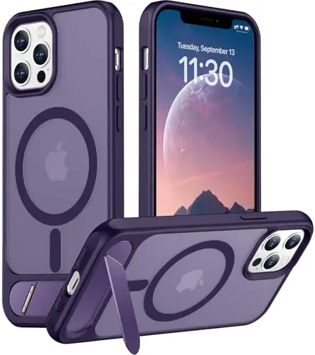 Temdan Magnetic Compatible with iPhone 12 Pro Max Case, [Built-in Invisible Kickstand][Compatible with MagSafe][Military Grade Shockproof] Slim Translucent Matte Phone Case for iPhone 12 Pro Max 6.7