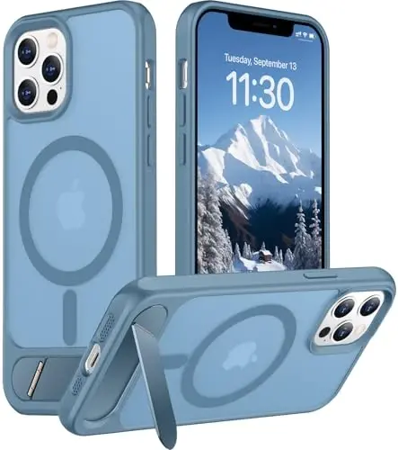 Temdan Magnetic Compatible with iPhone 12 Pro Max Case, [Built-in Invisible Kickstand][Compatible with MagSafe][Military Grade Shockproof] Slim Translucent Matte Phone Case for iPhone 12 Pro Max 6.7