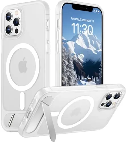Temdan Magnetic Compatible with iPhone 12 Pro Max Case, [Built-in Invisible Kickstand][Compatible with MagSafe][Military Grade Shockproof] Slim Translucent Matte Phone Case for iPhone 12 Pro Max 6.7