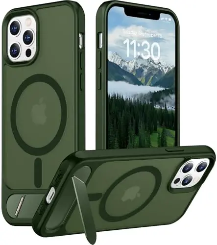 Temdan Magnetic Compatible with iPhone 12 Pro Max Case, [Built-in Invisible Kickstand][Compatible with MagSafe][Military Grade Shockproof] Slim Translucent Matte Phone Case for iPhone 12 Pro Max 6.7