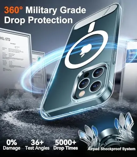 Temdan Magnetic Compatible with iPhone 12 Pro Max Case, [Built-in Invisible Kickstand][Compatible with MagSafe][Military Grade Shockproof] Slim Translucent Matte Phone Case for iPhone 12 Pro Max 6.7