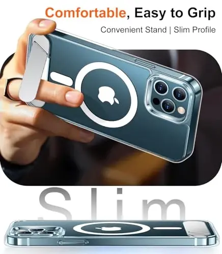 Temdan Magnetic Compatible with iPhone 12 Pro Max Case, [Built-in Invisible Kickstand][Compatible with MagSafe][Military Grade Shockproof] Slim Translucent Matte Phone Case for iPhone 12 Pro Max 6.7