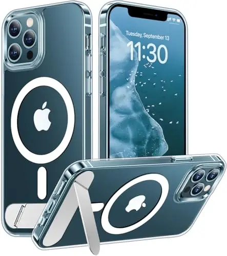 Temdan Magnetic Compatible with iPhone 12 Pro Max Case, [Built-in Invisible Kickstand][Compatible with MagSafe][Military Grade Shockproof] Slim Translucent Matte Phone Case for iPhone 12 Pro Max 6.7
