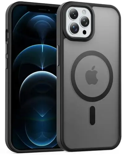 Temdan iPhone 12 Pro Max uchun g'ilof, Magsafe bilan mos, sarg'ayishga qarshi, harbiy darajadagi himoya, zarbga chidamli ingichka magnit telefon g'ilof qopqog'i, qora 