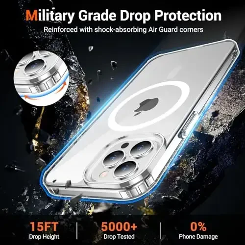 Temdan iPhone 12 Pro Max uchun G'ilof Shaffof, Magsafe bilan mos, sarg'ayishga qarshi, harbiy darajadagi himoya, zarbaga chidamli ingichka magnit telefon g'ilof qopqog'i, shaffof - 4