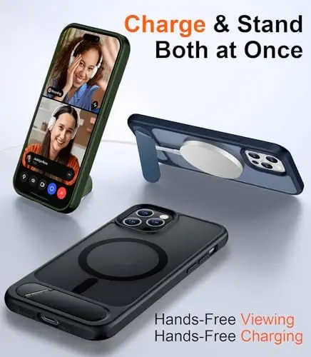 Temdan iPhone 12 Pro Max uchun magnit mos keladigan g‘ilof, [O‘rnatilgan ko‘rinmas tirgak][MagSafe bilan mos][Harbiy darajadagi zarbga chidamli] Yupqa shaffof matli telefon g‘ilofi iPhone 12 Pro Max 6.7