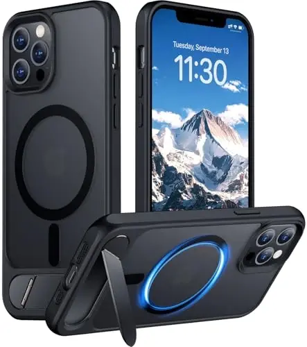 Temdan iPhone 12 Pro Max uchun magnit mos keladigan g‘ilof, [O‘rnatilgan ko‘rinmas tirgak][MagSafe bilan mos][Harbiy darajadagi zarbga chidamli] Yupqa shaffof matli telefon g‘ilofi iPhone 12 Pro Max 6.7