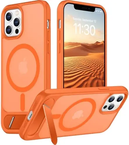 Temdan Magnetic Compatible with iPhone 12 Case & iPhone 12 Pro Case, [Built-in Invisible Kickstand][Compatible with MagSafe][Military Grade Shockproof] Slim Translucent Matte Phone Case 6.1