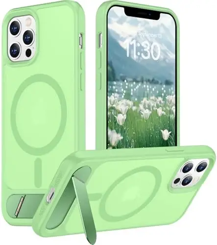 Temdan Magnetic Compatible with iPhone 12 Case & iPhone 12 Pro Case, [Built-in Invisible Kickstand][Compatible with MagSafe][Military Grade Shockproof] Slim Translucent Matte Phone Case 6.1