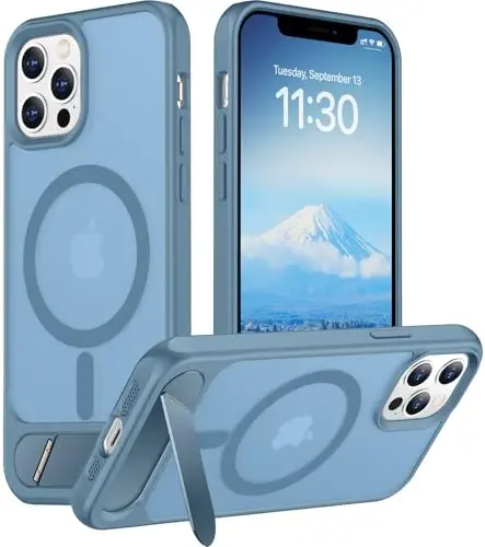 Temdan Magnetic Compatible with iPhone 12 Case & iPhone 12 Pro Case, [Built-in Invisible Kickstand][Compatible with MagSafe][Military Grade Shockproof] Slim Translucent Matte Phone Case 6.1