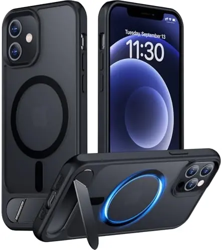 Temdan Magnetic Compatible with iPhone 12 Case & iPhone 12 Pro Case, [Built-in Invisible Kickstand][Compatible with MagSafe][Military Grade Shockproof] Slim Translucent Matte Phone Case 6.1