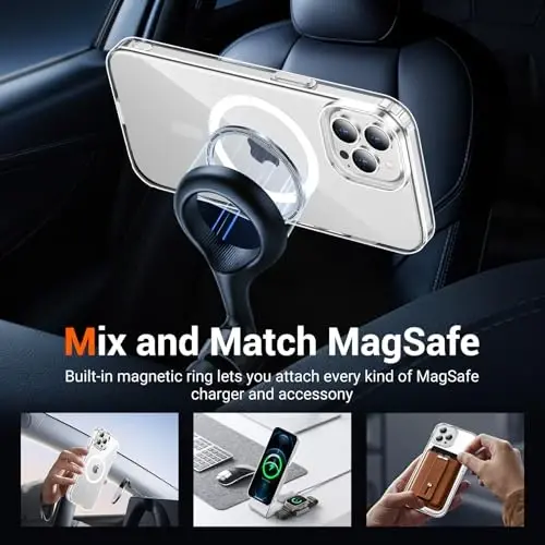 Temdan for iPhone 12& iPhone 12 Pro Case Clear with Screen Protector, Compatible with Magsafe, Anti-Yellowing, Military-Grade Protection, Shockproof Slim Magnetic Phone Case Cover, Transparent - 3